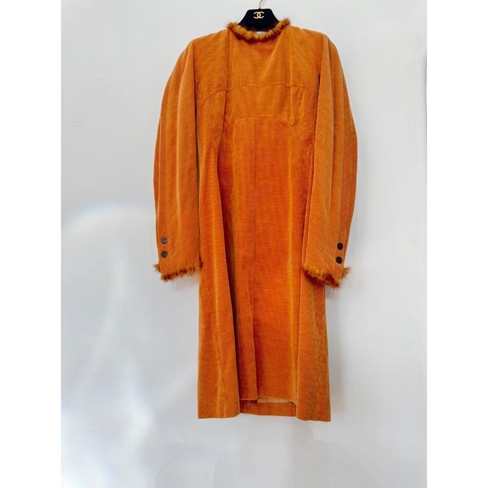 CHANEL 2003 03A Corduroy Coat Fur Trim Burnt Orange IT 42 Made in Italy - Picture 6 of 11